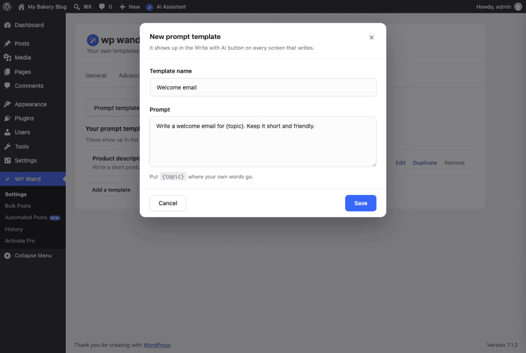 Adding a prompt template